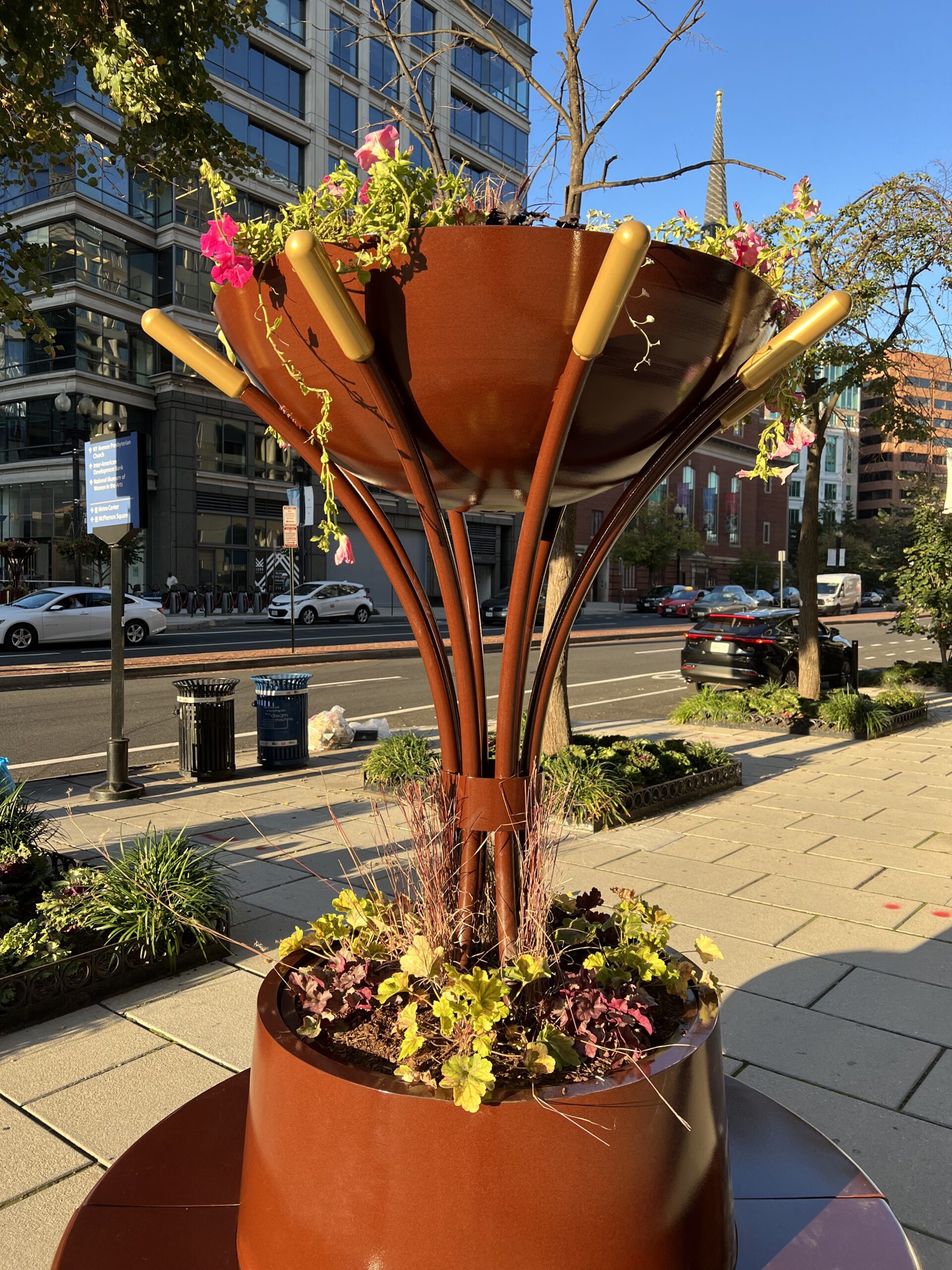 Planter with seating on the sidewalk