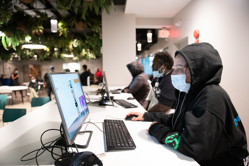 Guests use computers at the Downtown Day Services Center.